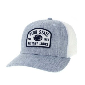 trucker hat light blue melange with Penn State, Est. 1855, Nittany Lions, and Athletic Logo on patch